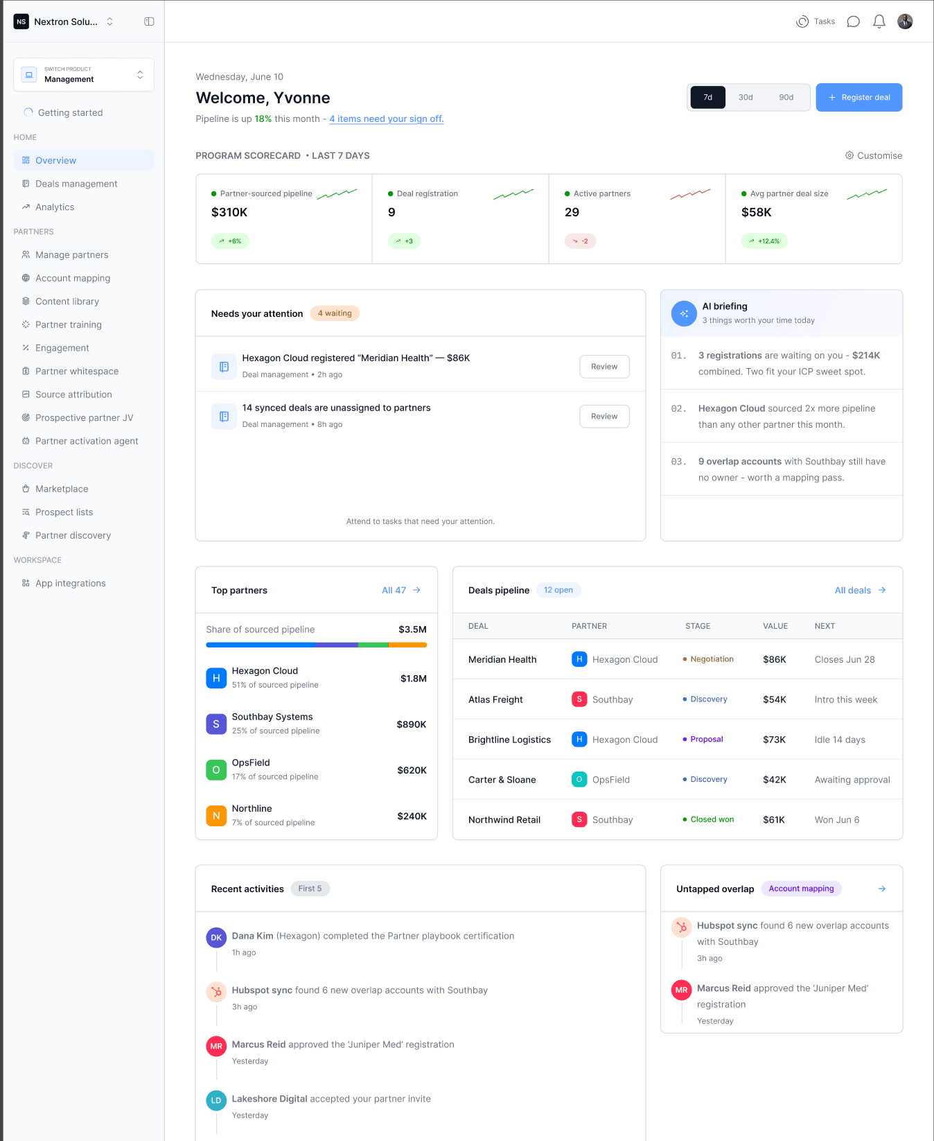 Airstride overview filled with partner data