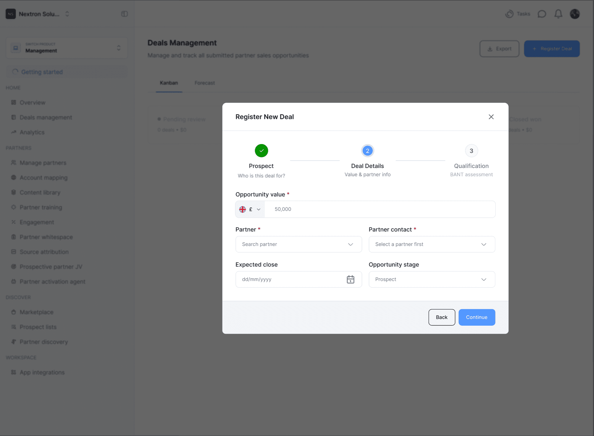 Partner registers in one form
